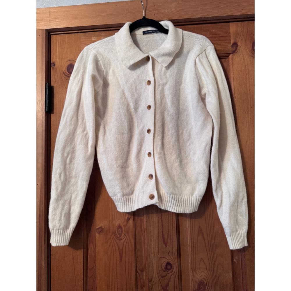 Brandy Melville Cardigan One Size Cream Wool Blend Collared Button Up Preppy - Picture 3 of 7